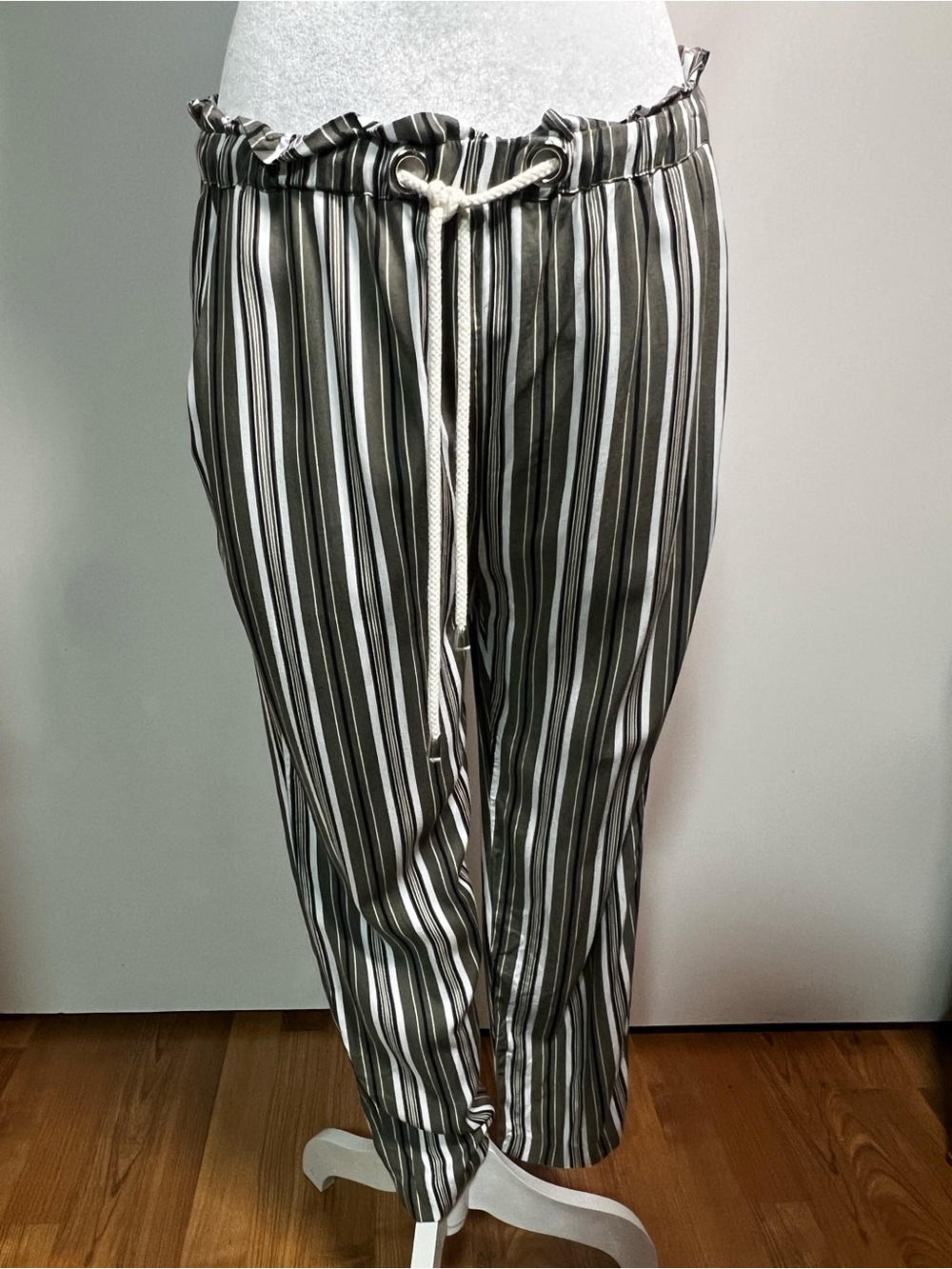 Tinsel Black & White Vertical Stripe Wide-Leg Drawstring Pants